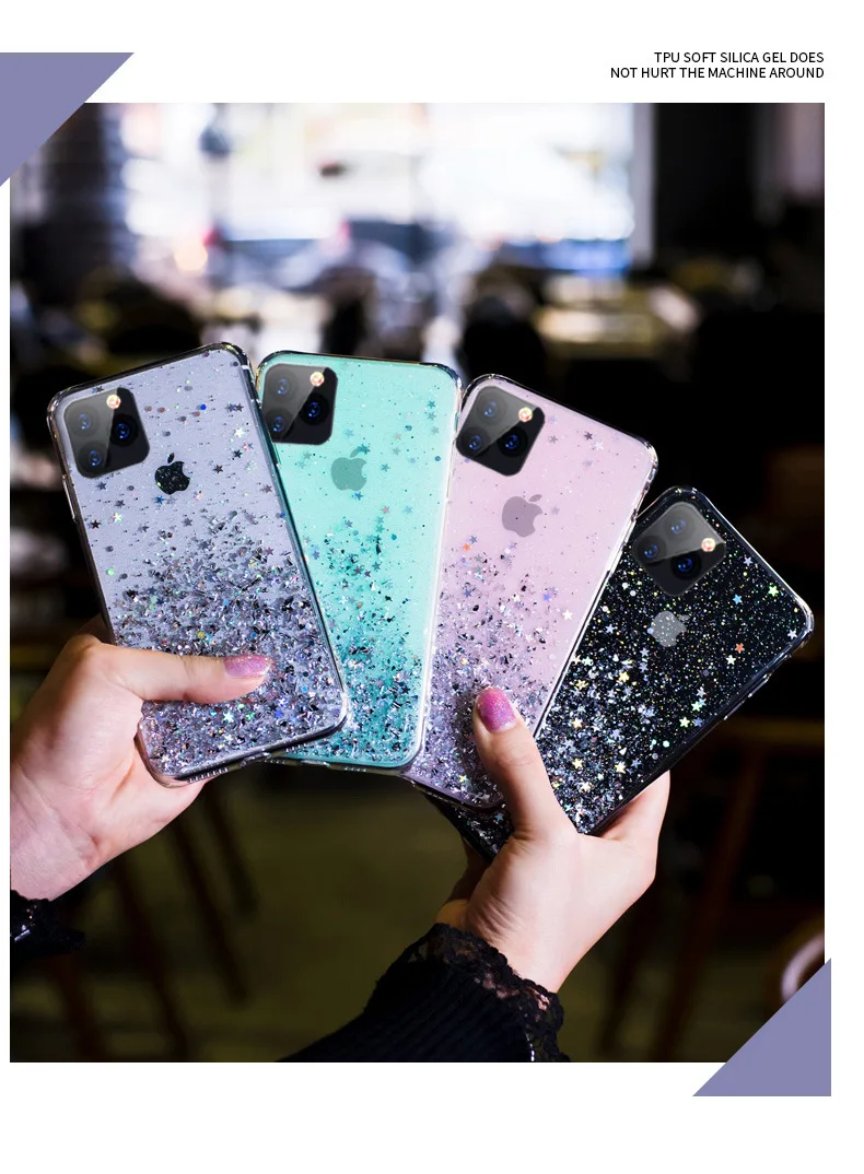 Роскошный блестящий чехол для телефона iPhone 11 Pro X XS Max XR, мягкий силиконовый чехол для iPhone 7 8 6 6S Plus, прозрачные чехлы