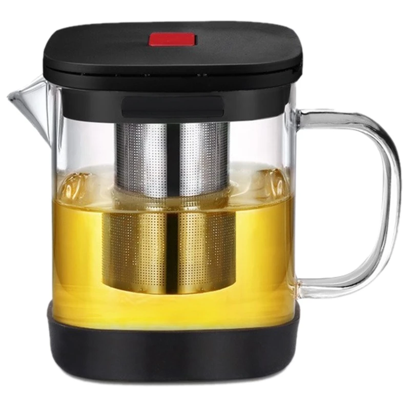 

600Ml Transparent Glass Square Teapot With Stainless Steel Infuser Heat Tea Strainer Teapot Set Tool(With Base)
