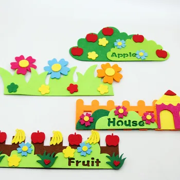 

1pc New Craft Felt Cloth Felts Cutting Flower Grass Fence Appliques For Kids Room Home DIY Wall Stickers Kindergarten Decoration