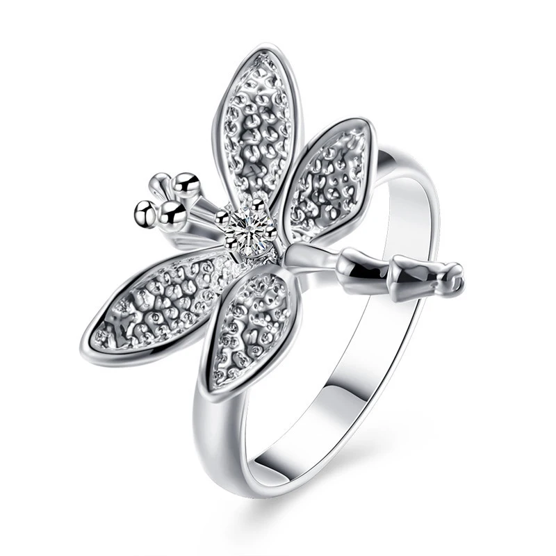 Creative Silver Color Dragonfly Ring For Women Korean Fashion Women's Wedding Rhinestone Jewelry Exquisite Party Accessories | Украшения