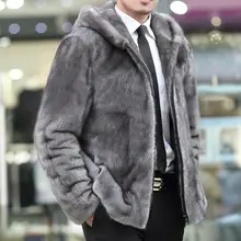 Осенняя кожаная куртка из искусственного меха норки, Мужская зимняя утолщенная теплая серая меховая кожаная куртка, мужские свободные куртки, модные B196
