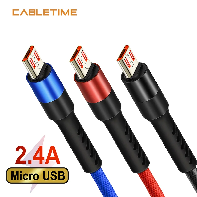 Кабель Micro USB Cabletime для мобильного зарядного устройства нейлоновый кабель 2 4 А
