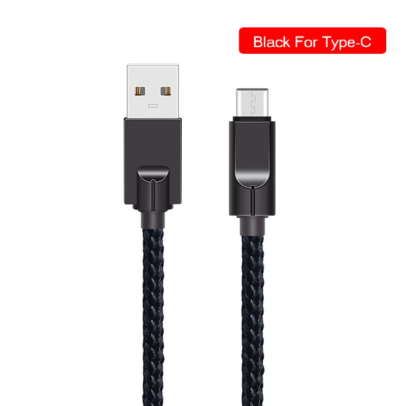 Android мобильный телефон usb зарядный шнур микро-usb Кабель нейлон Быстрая зарядка USB кабель для передачи данных для Xiaomi для samsung для huawei планшет - Цвет: Black-TypeC