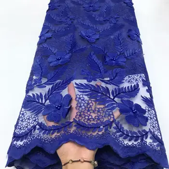 

Latest 3d Lace Fabric 2020 Royal blue Sequins Applique Embroidery Lace French Tulle Lace Fabric Cord Laces For Nigerian Party