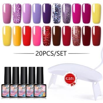 

20 Pcs/Set 8ml MD MAD DOLL Autumn Gel Nail Polish Colors Semi Permanent Glitter Purple Gel Need UV LED lamp Nail Art Gel
