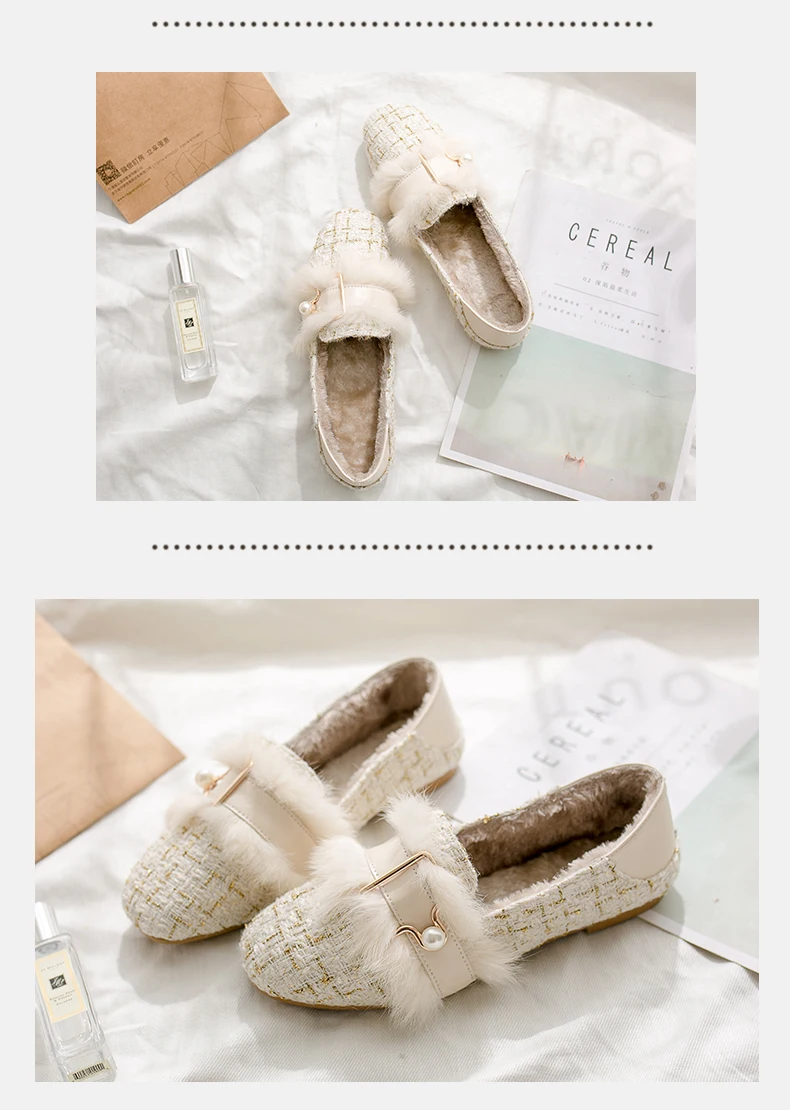 Женская обувь без шнуровки; зимние теплые меховые туфли на плоской подошве; твидовые клетчатые Мокасины с круглым носком; модная женская обувь; P302