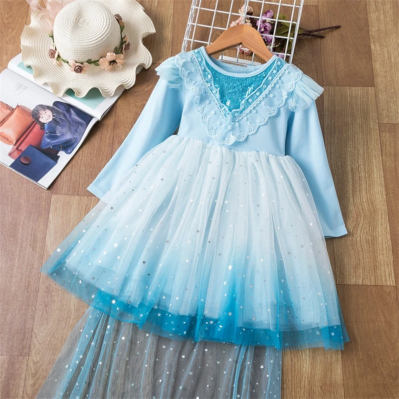 

Kids Dresses Fancy Girls Sequins Mesh Children Princess Dress Birthday Party Lace Costume Halloween Girls Birthday Christmas