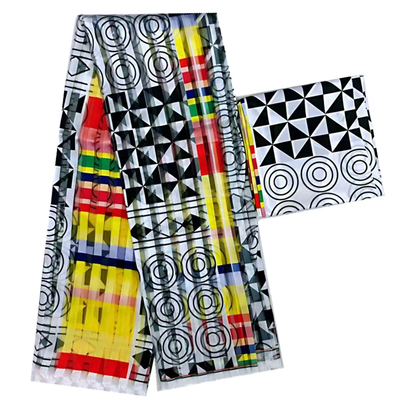 2+ 4 ярдов органза лента шелковая ткань синий/белый/черный принт африканская ткань Высокое качество африканская шелковая ткань для оптовой продажи