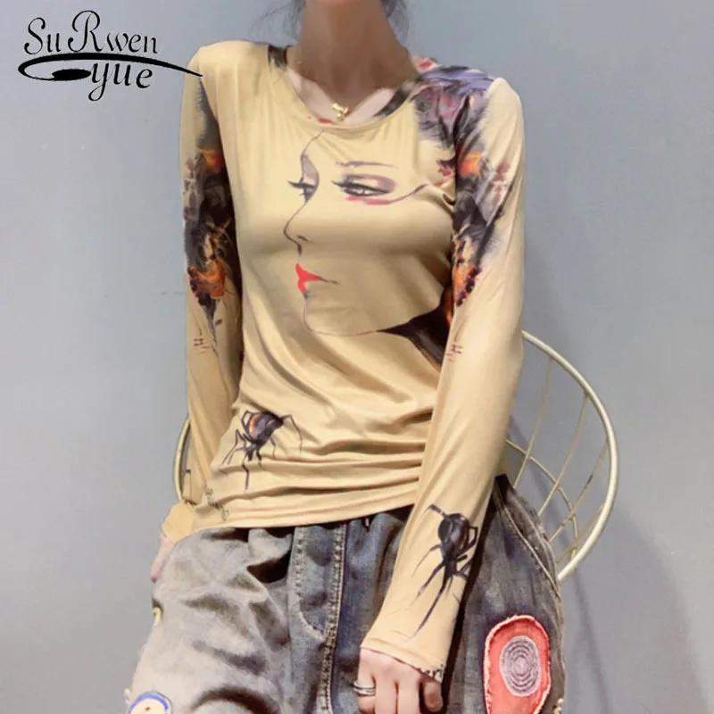 

New 2019 Fashion Women Long Sleeve T-Shirt Long Sleeve Shirt Women Slim Women Tops Casual Printed O-neck Women 6134 50