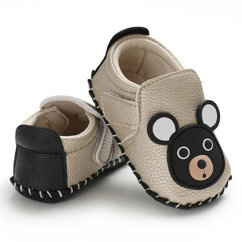 Newborn Baby Casual Shoes Cute Animal Pattern Kids Boys Cute Cartoon First Walkers Prewalker Sneakers Shoes Pu Leather Shoes - Цвет: Хаки