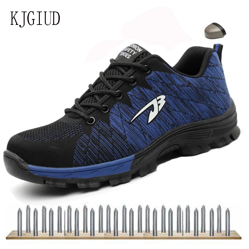 

2019 Men's New Flying Woven Breathable Protective Shoes Anti-smashing Anti-piercing Work Boots Men's Safety Shoes Women 48 Yards