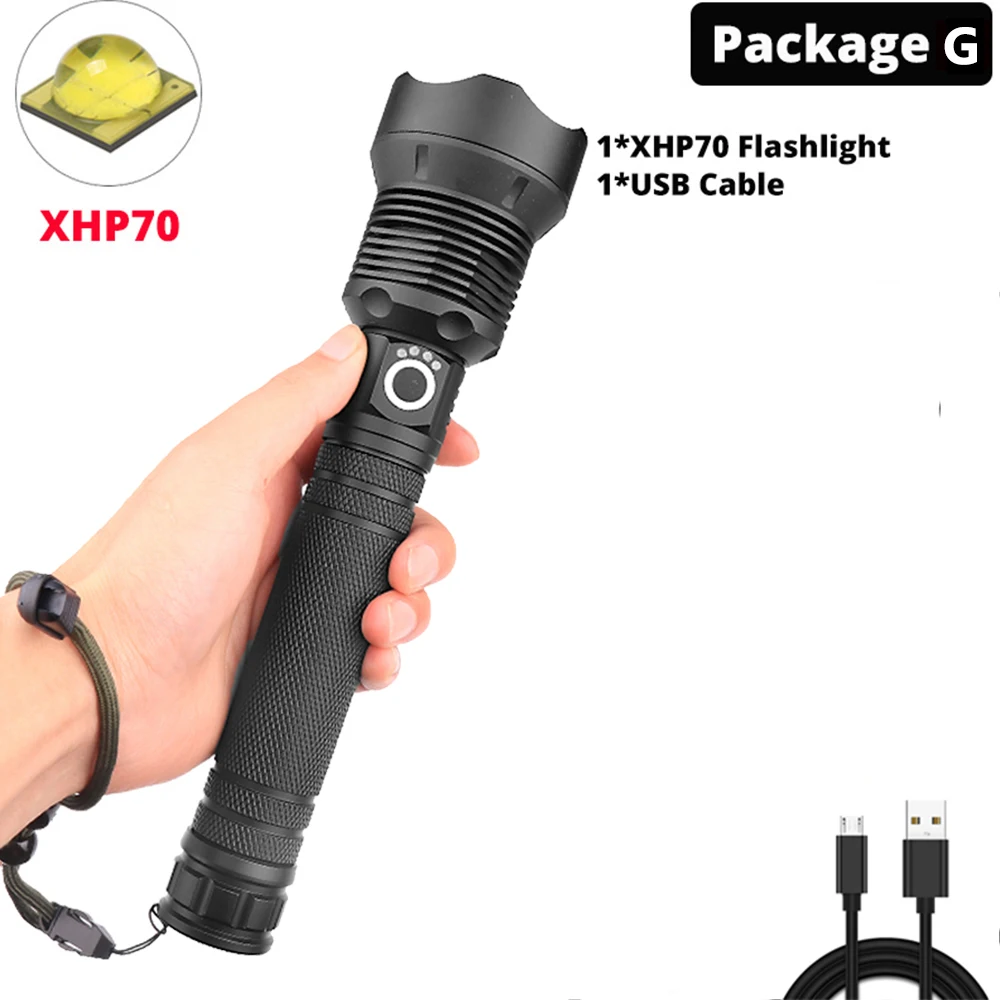 Package G Супер яркий 160000LM XHP90 светодиодный фонарик XLamp Zoom Torch XHP70 USB перезаряжаемая водонепроницаемая лампа использовать 18650 26650 для кемпинга - Испускаемый цвет: Package G