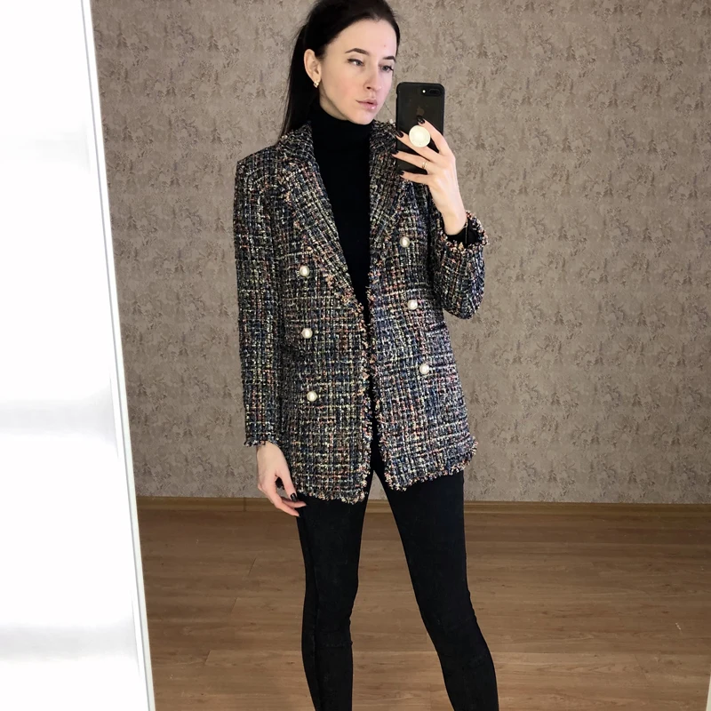 Queechalle Plaid Coat Women 2020 Autumn Winter Buttons Turn down Collar Long Sleeve Elegant Coats Fashion Loose Outerwear Female|Пальто| |