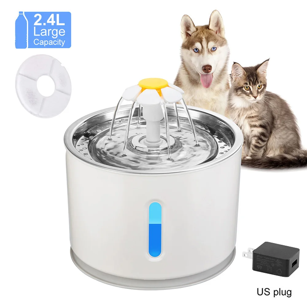 US Plug Автоматический фонтан для воды для кошек, Электрический фонтан для воды для собак, кошек, домашних питомцев, миска для питья кошек, диспенсер для питья с питанием от USB - Цвет: US Plug