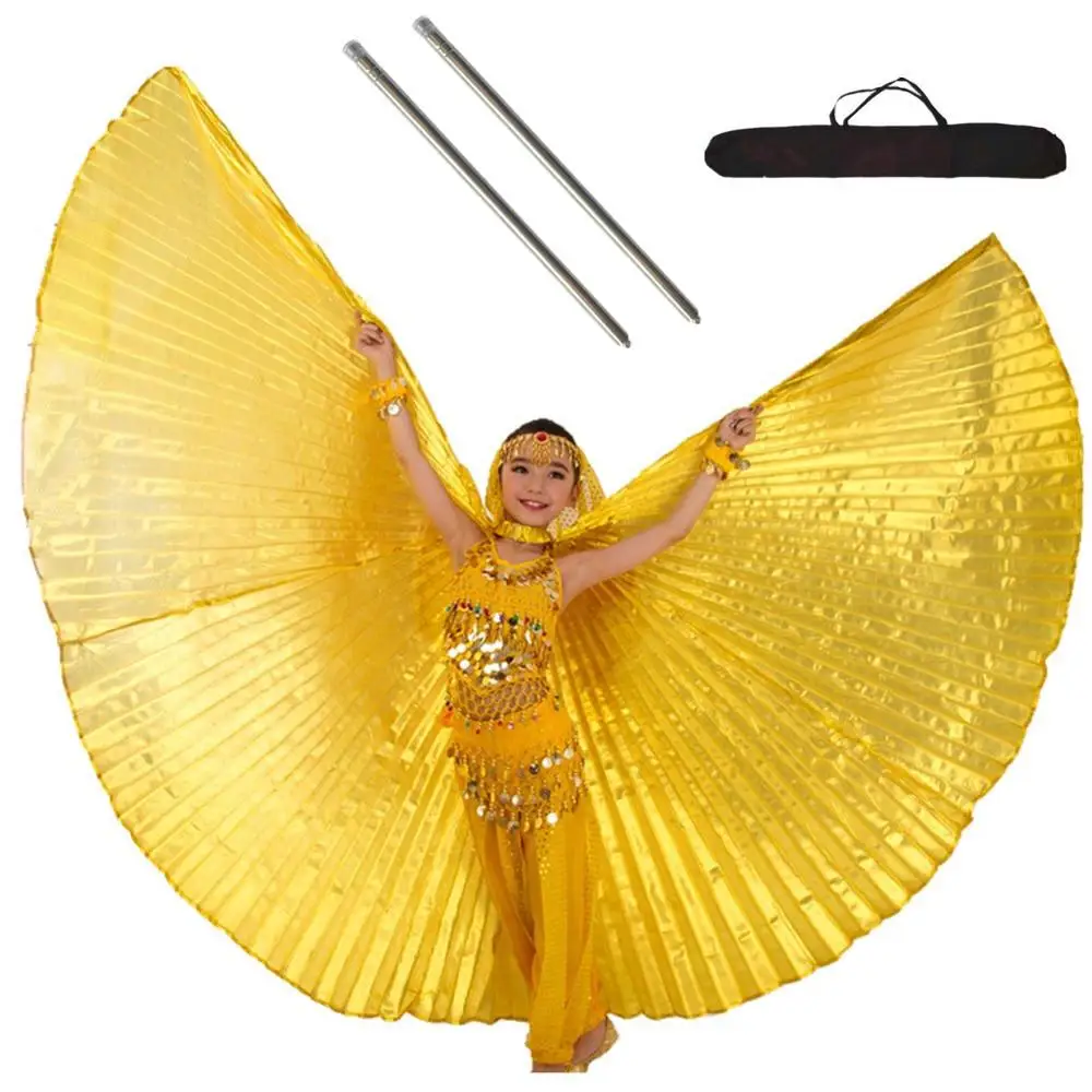 Крылья для танца живота, крылья для танца живота, детские палочки, сумка для танца живота, костюмы для танца живота, египетские Детские костюмы для девочек золотого и черного цвета - Цвет: Gold
