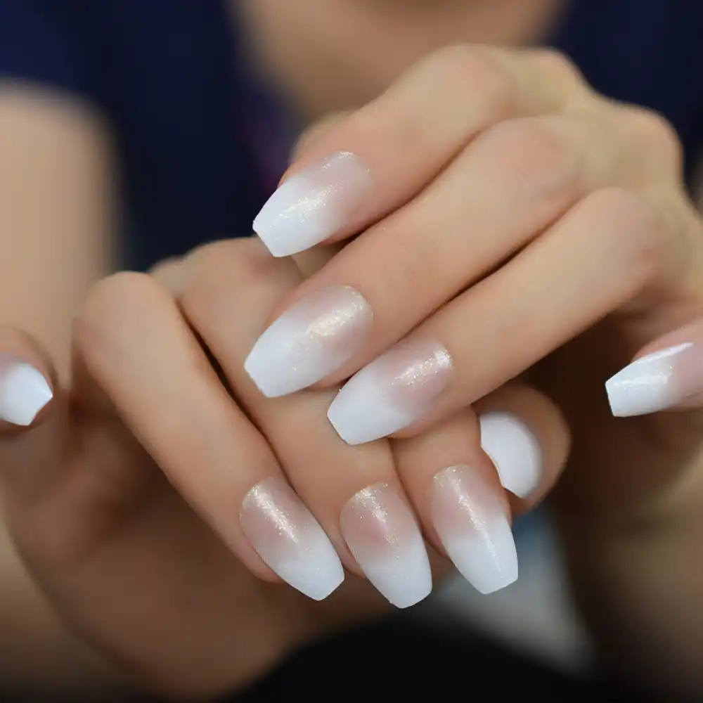 Gradient Jelly White French Coffin Press On False Nails Shimmer Glitter Ballerina Fake Fingers Nail Daily Wear 24pcs False Nails Aliexpress