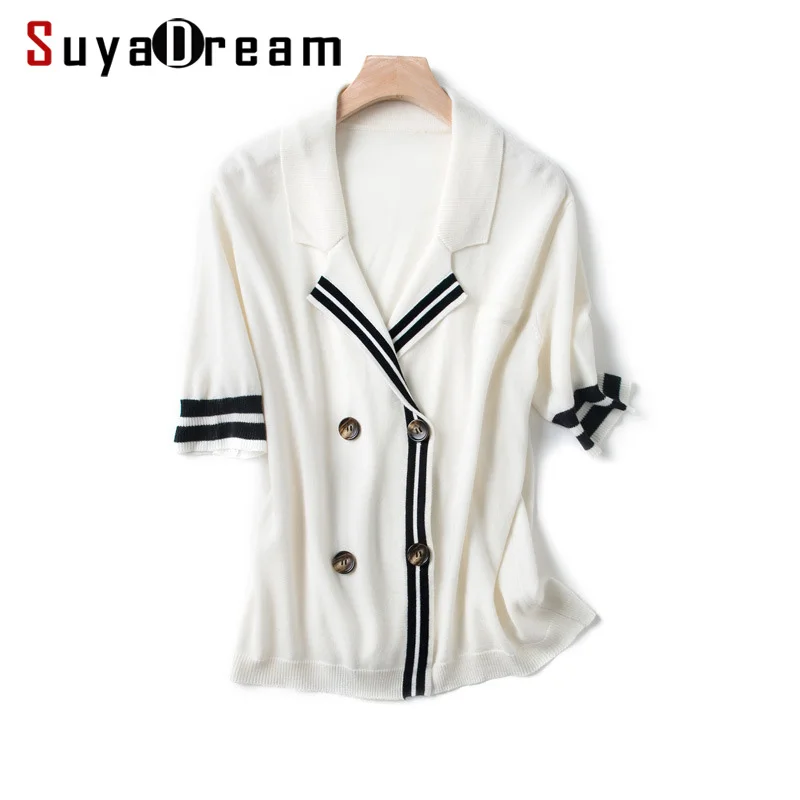 

Women Wool Cardigans Contrast Stripes Short Sleeved Cardigans For Women 2019 Fall Winter Plain Turn Down Collar Sweaters