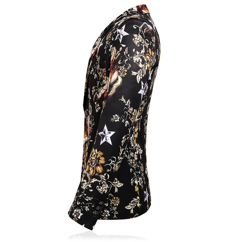 Повседневный мужской блейзер с цветочным принтом и животным принтом hombre, деловой офисный зимний костюм, пиджак на двух пуговицах, свадебные облегающие черные блейзеры