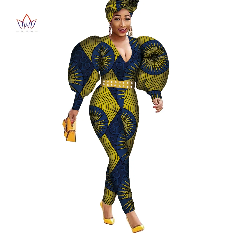 Пушистый женский комбинезон с длинным рукавом Базен Африканский комбинезон для женщин Анкара принт комбинезон Jumpsui Женская африканская одежда WY4268 - Цвет: 18
