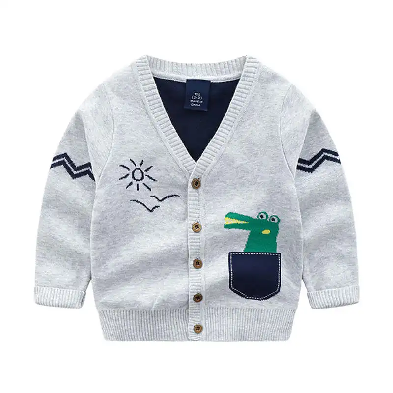 NEW Knitted Sweaters Cardigan For Boys Autumn Warm Children's School Clothing Baby Kids Cartoon Jackets Casual Coats - Цвет: Серый