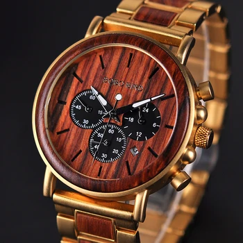 

BOBO BIRD Business Men Watch Metal Wood Man's Wristwatch Chronograph Date Display with Gift Box relogio masculino Dropship
