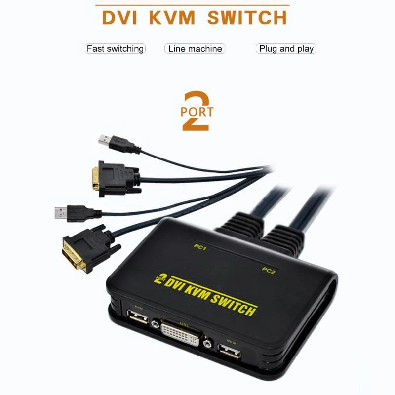 2 порта Usb 2,0 2 в 1 выход Dvi Kvm переключатель коробка с аудио-видео кабелем для монитора клавиатуры мыши компьютера