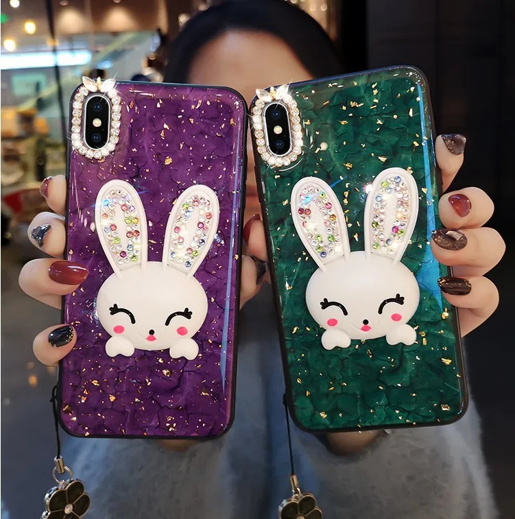 Diamond-drilled Rabbit Bracket Protection Cover for iPhone 11 Pro Max X XS XR 6 6s 7 8 Plus Case Series |