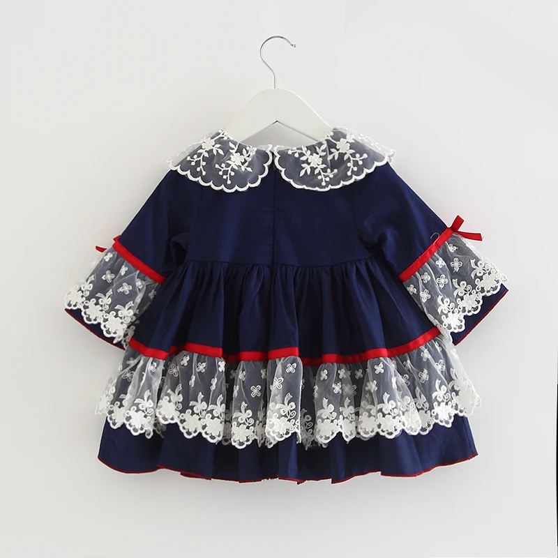 Newborn Toddler Christmas Dress Autumn Winter Vestido Spain Style Infantile Baby Girls Lace Long Sleeve Party Dresses For 0-3 Y