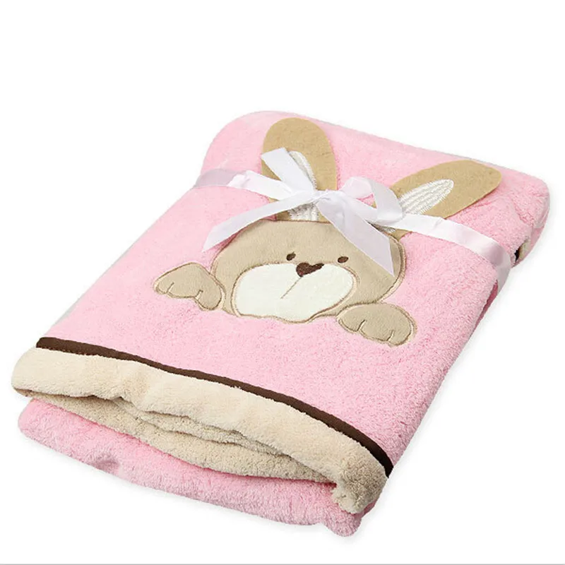 Супер мягкое детское одеяло из кораллового флиса, постельные принадлежности для детской кроватки, одеяло с рисунком обезьяны/кролика/медведя, подарок для новорожденных мальчиков и девочек 100*80 см - Color: pink rabbit