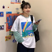 2020 Spring&Autumn New Women T-shirt Plus Size Long Sleeve Printed Harajuku Kpop Casual Cotton T Shirt Women Free Shipping
