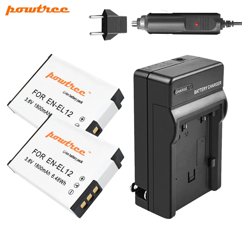 2 Battery Charger Powtree 1800 мА/ч, EN-EL12 RU EL12 Батарея+ Зарядное устройство для цифровой камеры Nikon CoolPix S610 S610c S620 S630 S710 S1000pj P300 P310 P330 S6200 - Цвет: 2 Battery Charger