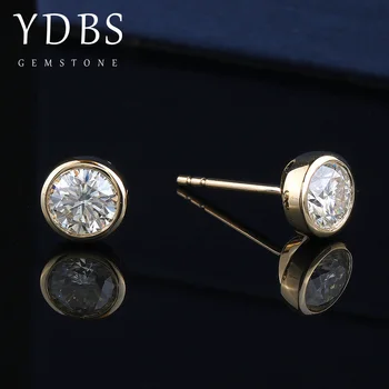 

YDBS 18K 750 Yellow Gold 1 TCW 5mm DE Color Clear Moissanite Stud Earrings Bezel Setting for Women Jewelry