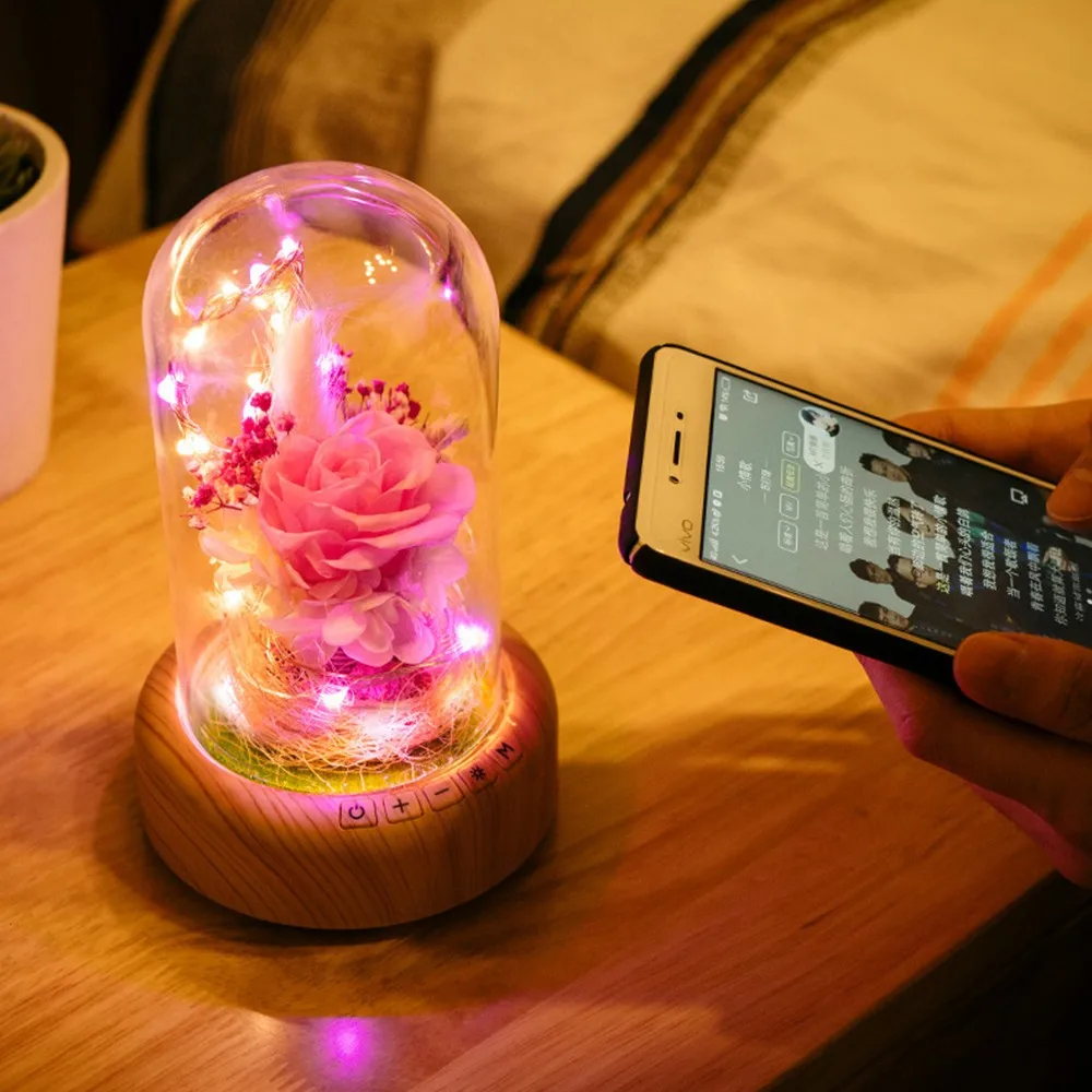 Ночник с bluetooth-динамик с низким энергопотреблением индикатор зарядки ночник красный цветок розы в стекле удобный ночник