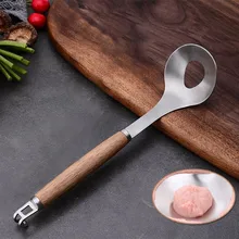 Креативная ложка для фрикаделек, 304 нержавеющая сталь, форма для фрикаделек, совок, антипригарная деревянная ручка, кухонные мясные шариковые инструменты