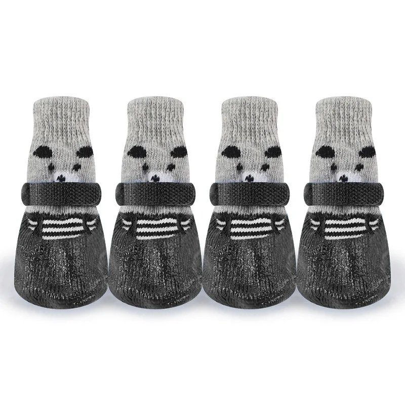 4Pcs/set Cute Pet Dog Shoes Rubber Cotton Socks Waterproof Non-slip Dog Rain Snow Boots Socks Footwear For Puppy Small Cats Dogs