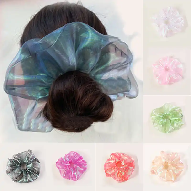 固体オーガンザ Scrunchies 女性キャンディーカラーの髪のネクタイ弾性ヘアバンドファンタスティックヘッド女の子ヘアアクセサリー レディース ヘアアクセサリー Aliexpress
