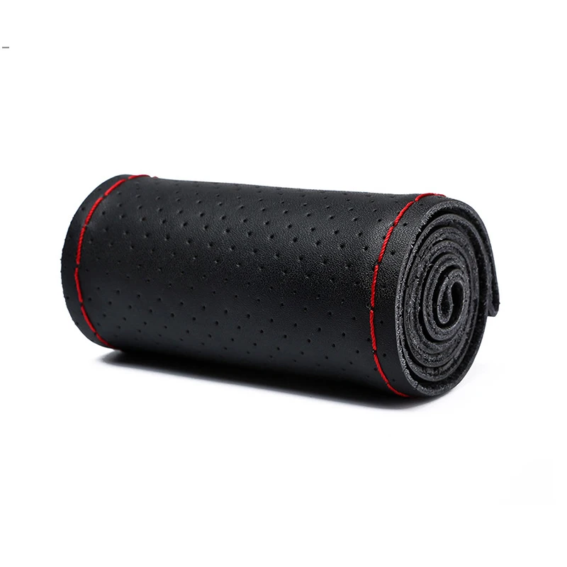 Black Red line LUNDA чехол рулевого колеса автомобиля DIY натуральная кожа воловья коса с иглами нить автомобиля-Стайлинг Аксессуары для интерьера - Название цвета: Black Red line