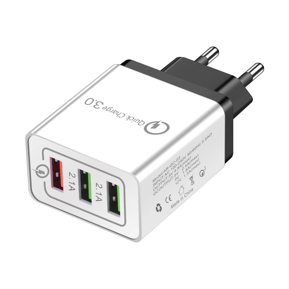 Black 3 порта Быстрая зарядка 3,0 USB зарядное устройство Быстрая зарядка настенное зарядное устройство адаптер ЕС США мобильный телефон для iphone ipad мини samsung Xiaomi - Тип штекера: Black