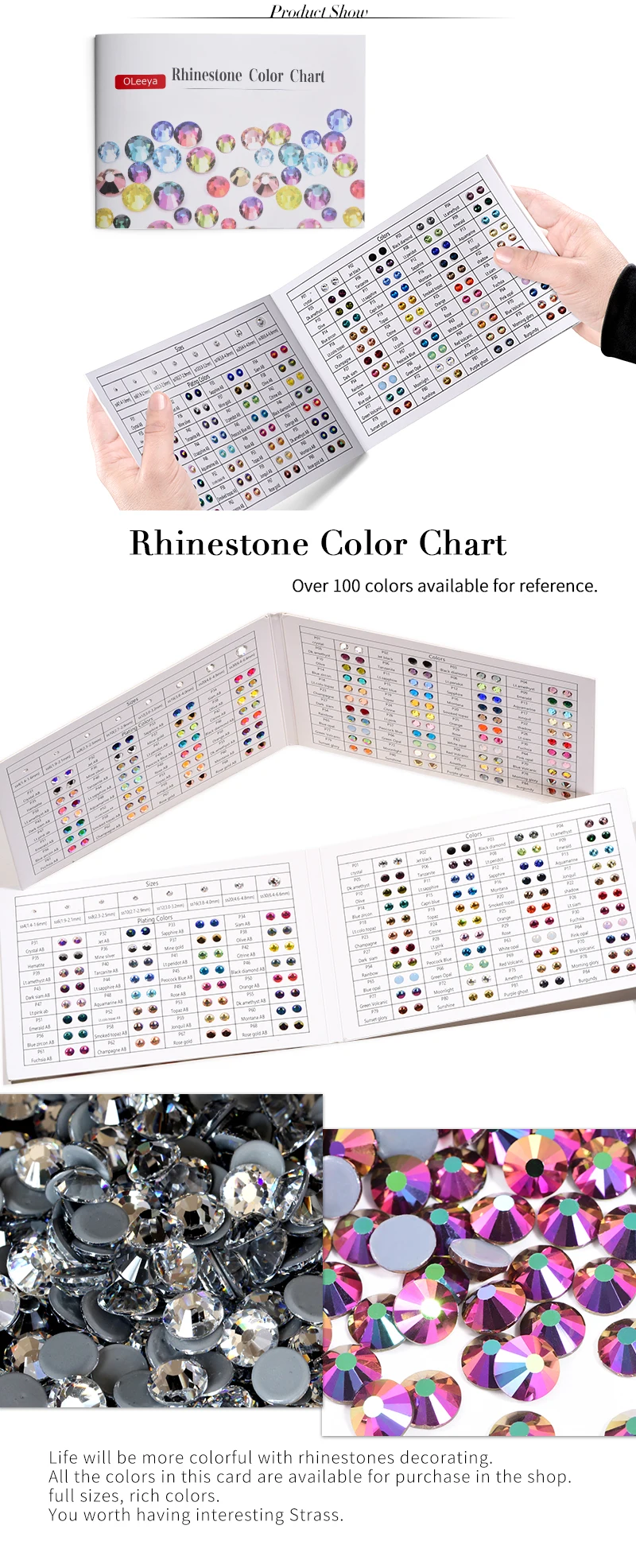 OLEEYA Color Chart Over 140 colors Hot Fix Rhinestones стразы Non Hotfix Rhinestones Color Cards Use For Choose Colors Y0164