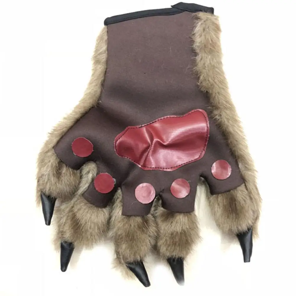 Women Girls Winter Bear Paw Gloves Warmer Plush Furry Gloves Mitten Xmas Gift Novelty Cosplay Gloves 1Pairs