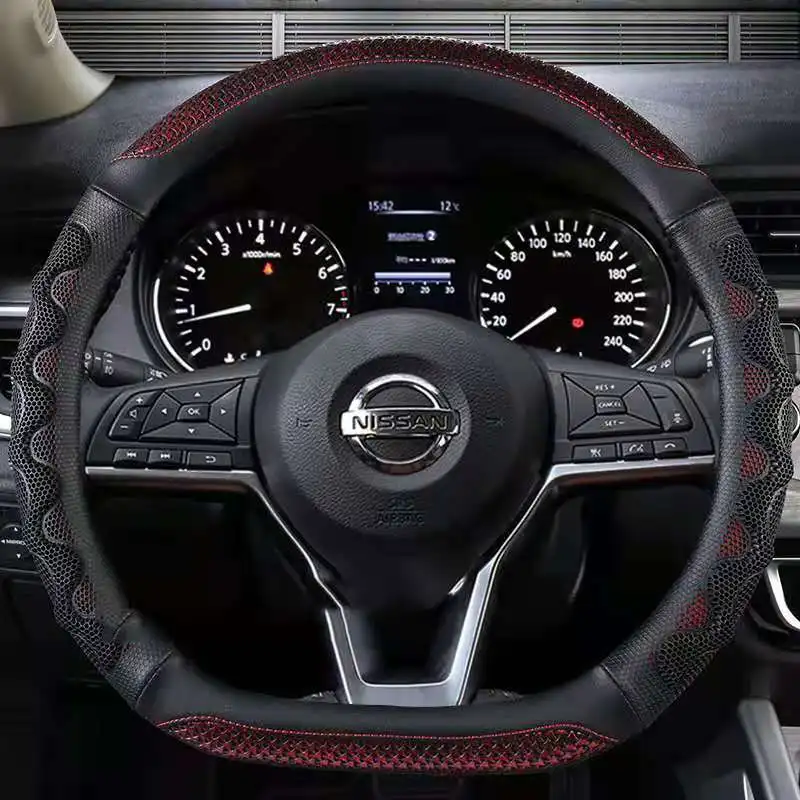 Фото Чехол на рулевое колесо D-образной формы для Nissan Rogue /Rogue Sport 2016 2017 2018 2019 2020 X-Trail 2017-2020, автостайлинг №2