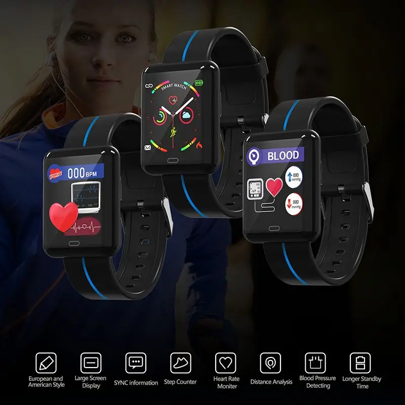 Цветной сенсорный экран IP67 водонепроницаемый смарт-часы Шагомер пульсометр монитор кровяного давления Android IOS умный Браслет для фитнеса