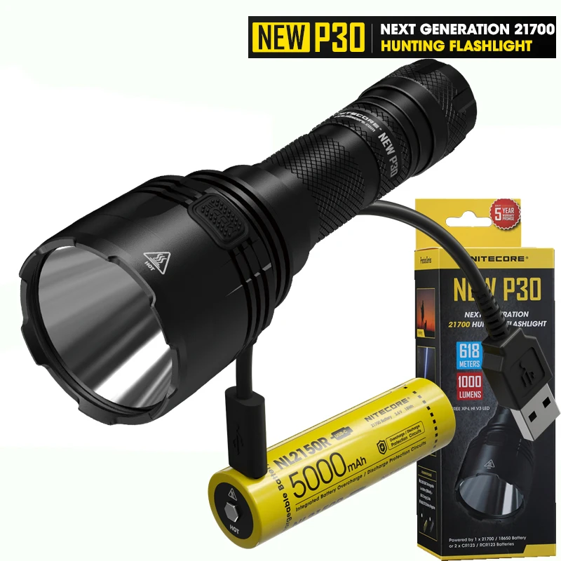 NITECORE 새로운 P30 21700 사냥 손전등 최대 1000 LM 빔 거리 NL2150R 배터리와 618M 장거리 야외 토치 랜턴 