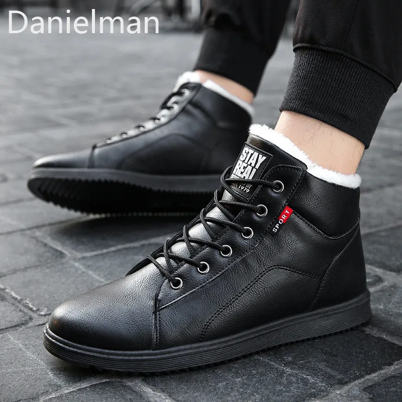Danielman Men Snow Fashion Sneakers Man Leather Boots Shoes Winter Cow Suede High Cut Two Zipper Male Fur Plush Warm Booties |