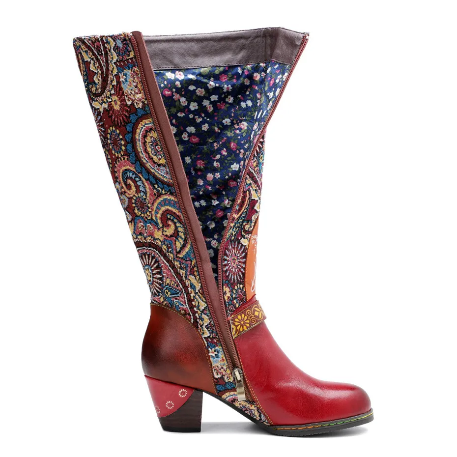 D Knight Luxury Boots Shoes Woman Retro Genuine Leather Casual Women's Knee High Boot Handmade Ethnic Female Western Cowboy Boot (8)