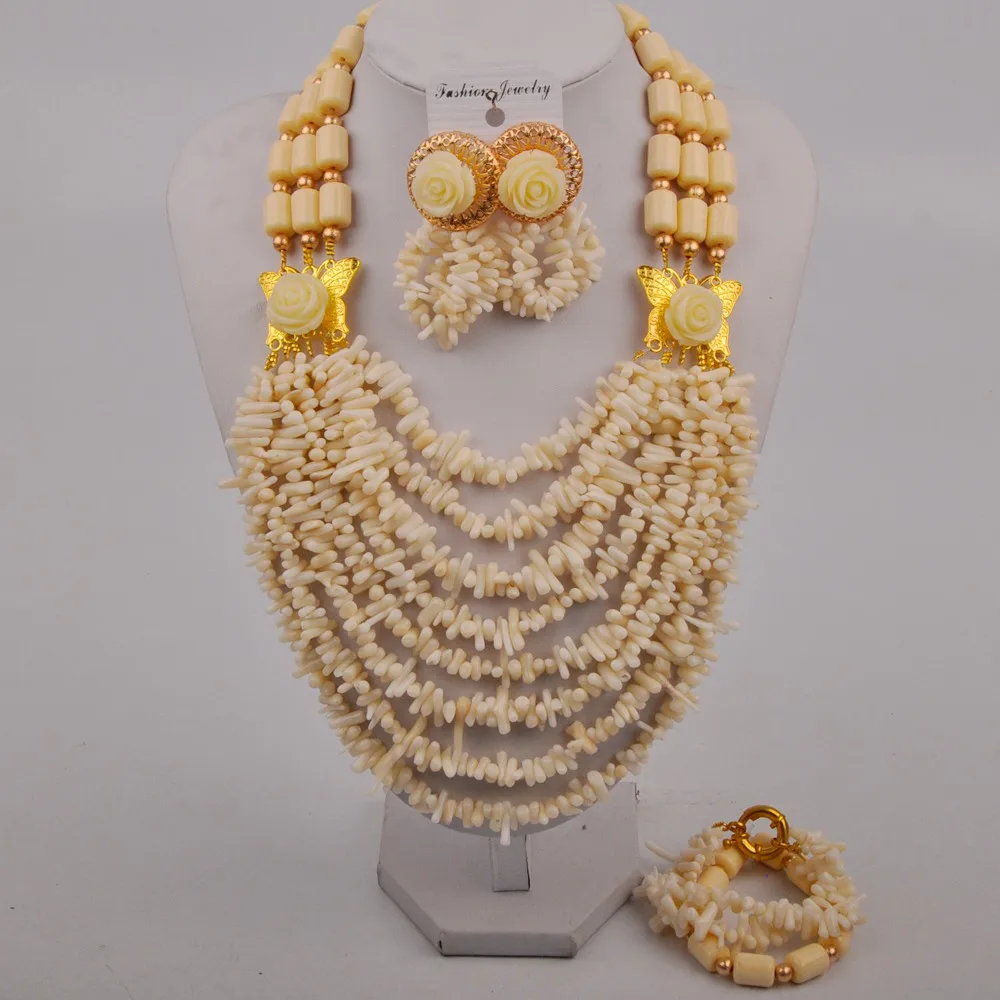 

White Coral Beads Jewelry Set Nigerian Wedding African Beads Costume Jewelry Set Bridal Set