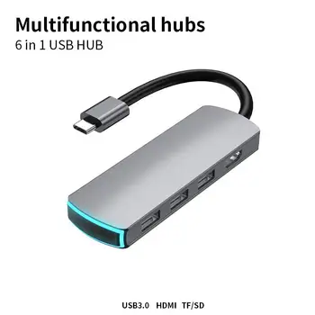 

Multifunction 6 in 1 Type C to HDMI HUB USB3.1 Adapter Video Converter with Indicator