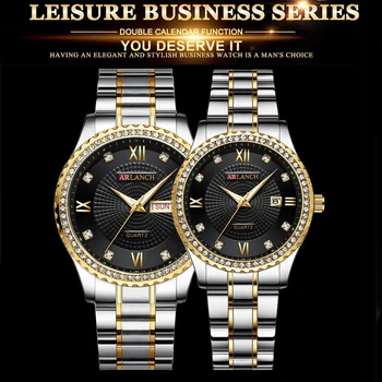 

ARLANCH Couple Watches Men's Stainless Steel Business Quartz Wrist Watch Women Date Week Display Leisure Watch Relogio Masculino