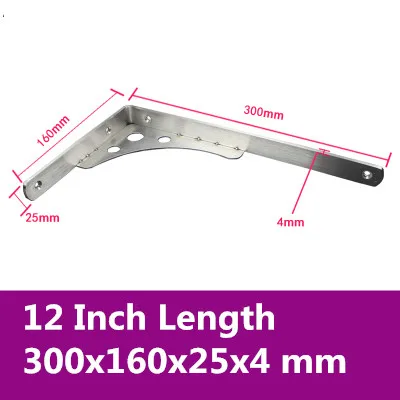 12 Inch Length 2 шт., 6-16 дюймов Длина Мебель сверхмощный треугольный угол нержавеющая сталь угловая скобка настенный кронштейн полки стол - Цвет: 12 Inch Length
