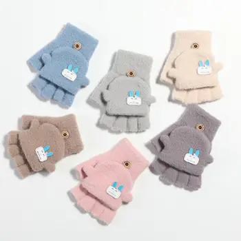 

Toddler Kids Winter Plush Knit Cartoon Rabbit Applique Convertible Flip Gloves 35EF